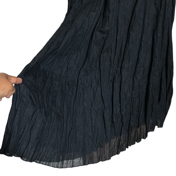Garnet Hill Black Metallic Crinkle Fit & Flare Cap Sleeve Midi Dress Lined Sz 8 - Picture 6 of 14